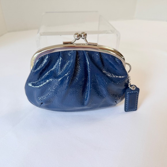 Coach Handbags - Coach Kisslock Coin Purse Women Small Blue Patent Leather Pouch Wallet